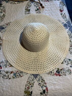 Women's Wide Brim Straw Sun Hat - Cream